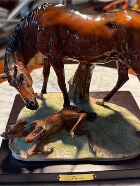 Emilio Pucci Brown Gloss Horse and Foal Sculpture